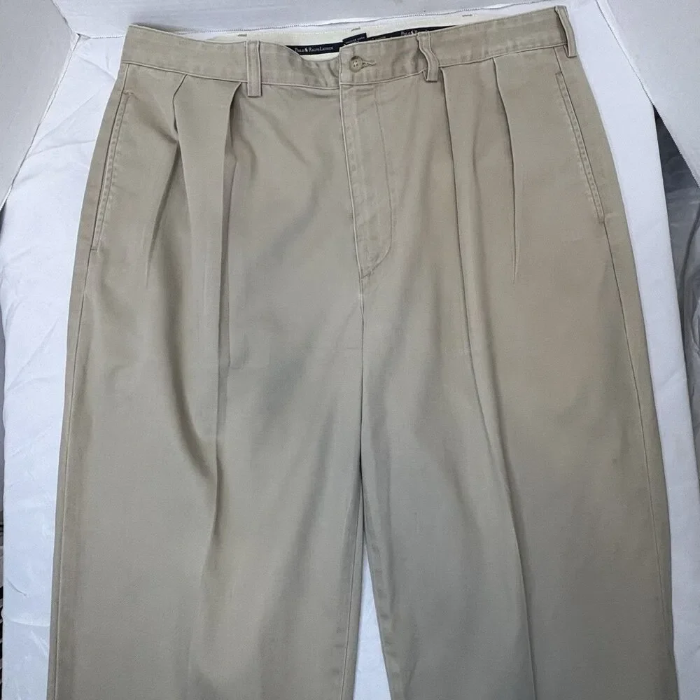 Polo Ralph Lauren Pants Mens 38x30 Beige Andrew Pleated Relaxed Classic Chino